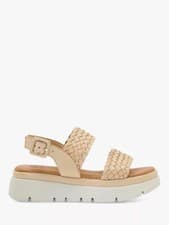 Image of Dune Lorris Womens Caramel Woven Cross Strap Volu Leather Sandal Size UK 8