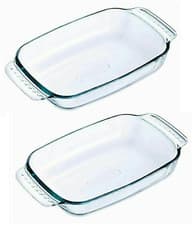Image of Pyrex Roaster 2 Piece Rectangular Glass Baking Roasting Bake Dish Set 34cm, 2.6L