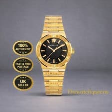 Image of Versace VEVH00820 Greca Logo black gold Stainless Steel Unisex Watch NEW