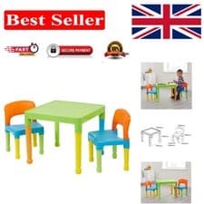 Image of Compact & Safe Multi-Coloured Kids Table and 2 Chairs - Easy to Clean Design