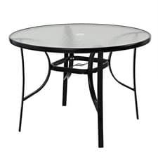 Image of 105cm Outdoor Garden Round Dining Table Patio Tempered Glass Top w/ Parasol Hole