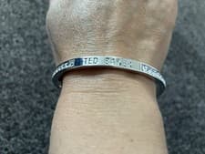 Image of Ted Baker Bangle Bracelet Silver Plated with Crystals Logo Jewellery VGC