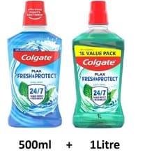 Image of Colgate Plax Fresh & Protect Cool Mint Mouthwash 500ml/Soft Mint 1L 0% Alcohol