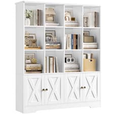 Image of Tall Bookcase Storage Display Cabinet 145cm 4 Door 12 Compartment Shelf Wood