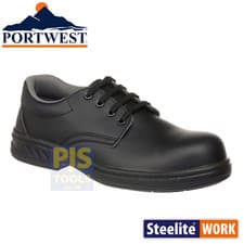 Image of Portwest Steelite FW80 mens black microfibre safety shoes work steel toe cap