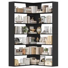 Image of 6-Tier Corner Bookcase with Open Compartments L-shaped Bookshelf 90x90x190.5cm