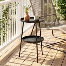Image of Patio Side Table, 2-Tier Round Coffee End Table for Garden Bedroom, Light Green