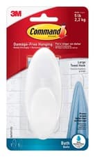 Image of Command Bath Large Towel Hook, White, Water Resistant - 1 Standard, White 