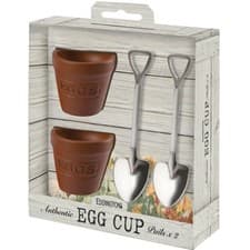 Image of Flower Pot Set of 2 Egg Cups & Spoons
