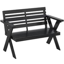 Image of Outsunny 2 Seater Wood Garden Bench, Slatted Patio Bench with Armrest Black