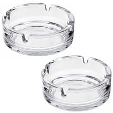 Image of 2 Glass Ashtray Cigarette Smoking Round Ash Clear Tray Stackable Home Pub Garden