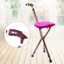 Image of Drive Adjustable Aluminium Cane Seat Folding Walking Stick Chair Tripod Stool UK