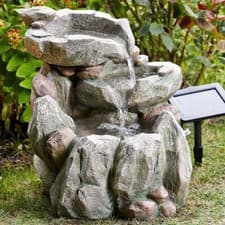 Image of Solar & Mains Power Grey Rock Fall Cascade Outdoor Water Feature Fountain
