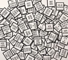 Image of 80+ Mini Square BLACK & WHITE Mixed Messages SENTIMENTS - CARD TOPPERS 2.5cm