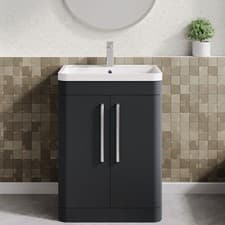 Image of Nuie Parade 2-Door Vanity Unit Polymarble Basin 600mm Satin Anthracite