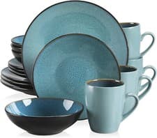 Image of 16Pc Dinner Set Stoneware Crockery Deep Dining Plates Soup Bowl & Mug Set Green