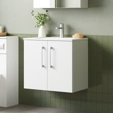 Image of Nuie Arno Wall Hung 2-Door Vanity Unit with Basin-2 600mm Wide - Gloss White