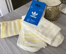 Image of Adidas 3 Pairs Socks Mid Crew White Multi Stripes UK size 6.5 - 8 BRAND NEW