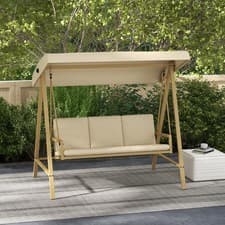 Image of 3 Seater Garden Swing Chair, Outdoor Hammock Bench with Adjustable Canopy