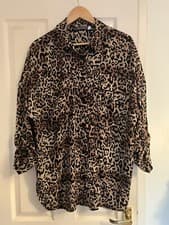 Image of NEW £89 Women's MINT VELVET Brown Leopard Animal Print Summer Shirt Blouse, L