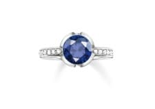 Image of Genuine Thomas Sabo Sterling Silver 925 Blue CZ Signature Ring, Size 54