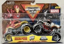 Image of Monster Jam Double Iron Man Vs War Machine Marvel 1:64 Trucks New Spinmaster