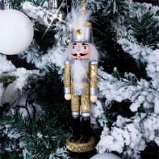 Image of Nutcracker Hanging Christmas Tree Decoration Bauble - Silver & Gold Hat