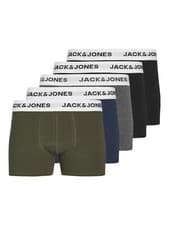 Image of Jack & Jones Cotton Stretch Junior Trunks 5 Pack - Black / Grey / Navy / Olive