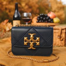 Image of NEW Tory Burch Eleanor Royal Navy Quilted Leather Small Shoulder/Crossbody Bag