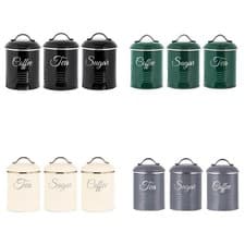 Image of Set of 3 Canisters Tea Coffee Sugar Kitchen Canisters Airtight 1.3L Capacity