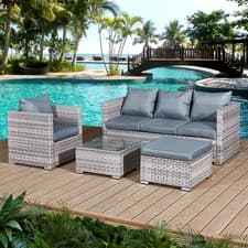 Image of Oseasons Acorn Rattan 5 Seat Lounge Garden Outdoor Patio Sofa Set in Dove Grey