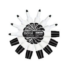 Image of Berol Black Drywipe White Board Marker Pens Bullet Thick Whiteboard Dry Wipe