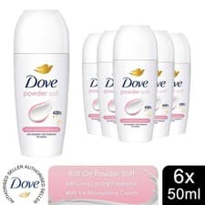 Image of Dove Powder Soft Roll On Anti-Perspirant w/ 48H Long Lasting Fragrance 50ml, 6pk