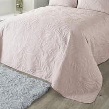 Image of Serene - Blush Pink Leaf Embossed Bedspread (230cm X 200cm) - Soft Touch - Micr