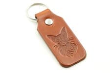 Image of Leather keyring fob Cat Key holder bag charm gift mystic cat good luck tan