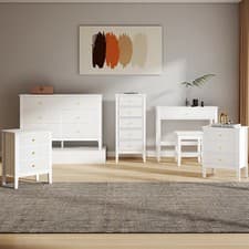 Image of 3 Drawer Chest of Drawers, Tall 5 Drawer Bedside Table, Pair of 3 Drawer Bedside