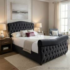 Image of Luxury Chesterfield Ottoman Storage Bed Frame Gas Lift Velvet Upholstered Modern