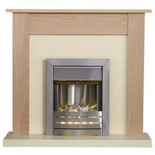 Image of Adam Southwold Fireplace in Oak & Cream with Helios Electric Fire in Brushed ...