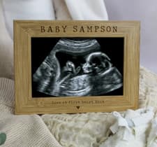 Image of Personalised Baby Scan Photo Frame Love At First Heart Beat Engraved Surname