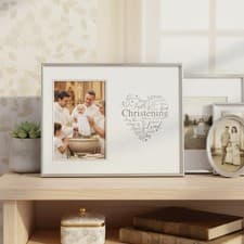 Image of Silver Photo Frame for Christening 4'x6' Picture with Heart Script