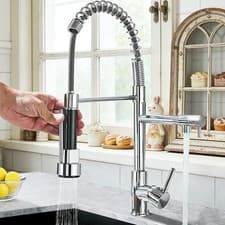 Image of Kitchen Sink Mixer Tap Pull Out 360° Mono Twin Dual Spout Spray Single Lever Tap