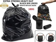 Image of EXTRA STRONG HEAVY DUTY BLACK BIN LINERS. RUBBISH BAGS WASTE REFUSE SACKS. 180G