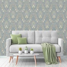 Image of Grandeco Flora Blue Wallpaper Flowers Textured Embossed Modern Blown Vinyl