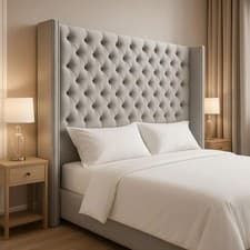 Image of Stunning Winged Chesterfield Design 60" Floor Standing Headboard in Plush Velvet