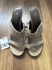Image of Zara Women’s Beige Heeled Mules, UK Size 6