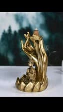Image of Gold Meditating Buddha Backflow Burner, Incense Cone Burner Home Decor Gift