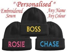 Image of Personalised Name Beanie Hat Football Team Club Children's 10yr - 16yr Boys Gift