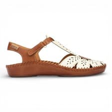 Image of Pikolinos P.Vallarta Women’s Tan Cream Cushioned Wedge Semi-Open  Sandals