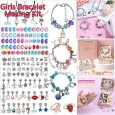Image of Girls Bracelet Making Kit Beads Jewellery Charms Pendant Set DIY Craft Kids Gift