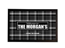 Image of Personalised Camper Van Mat - Black Tartan Motorhome in-door mat 60 x 40 cm